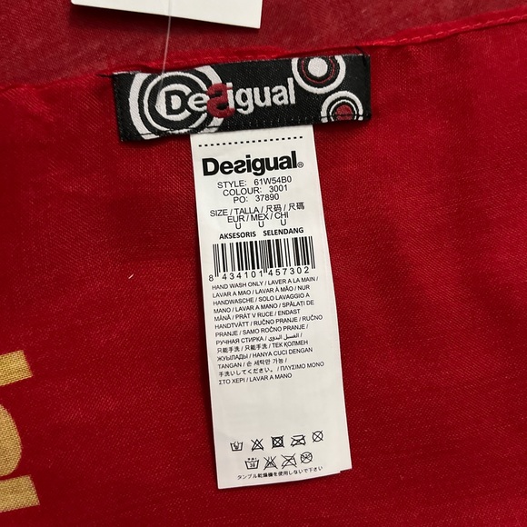 Desigual Women’s Spanish Red Floral Square Scarf - Size 48” x 48” - Picture 5 of 7